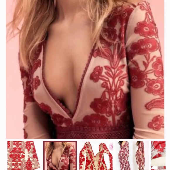 For Love & Lemons Temecula Lace Embroidered Maxi Dress: Red - Picture 5 of 9